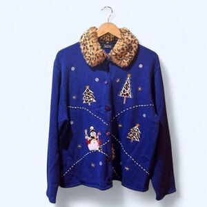 Crystal Kobe XL Women’s Blue Holiday Sweater Cardigan